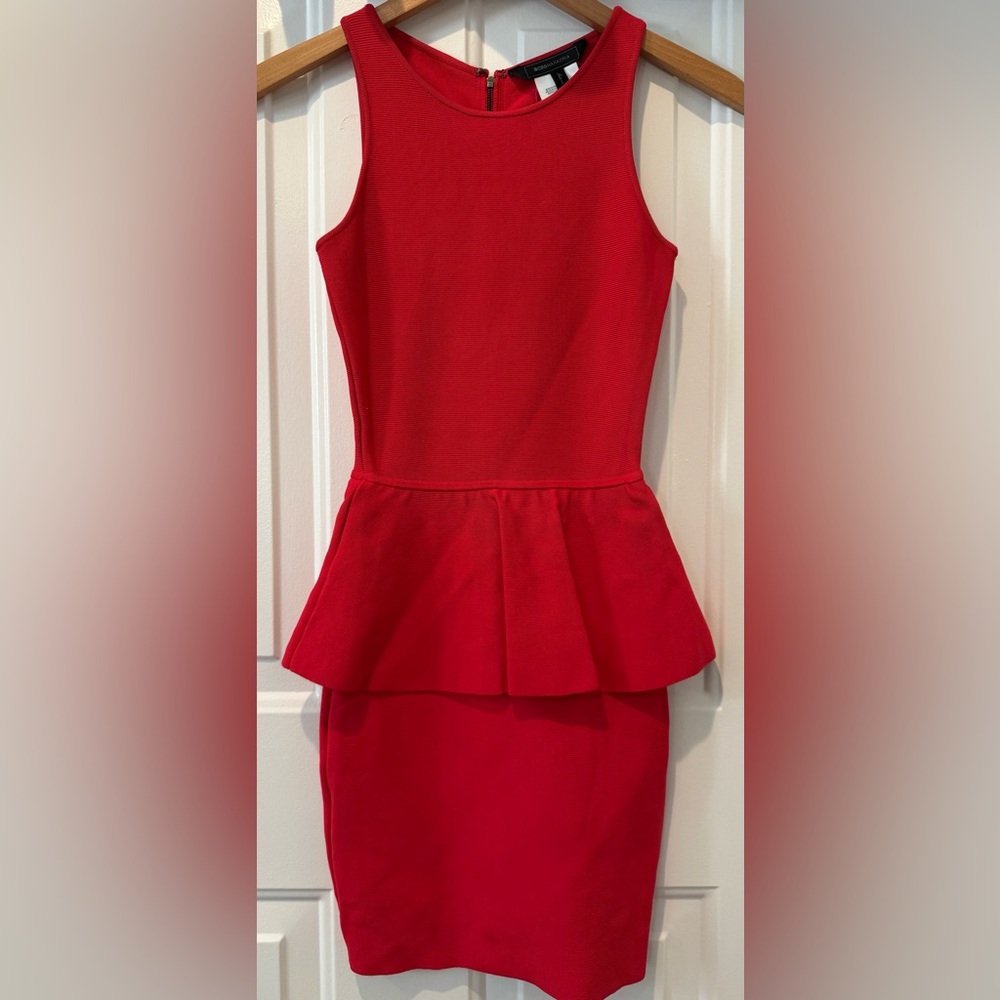 Bcbgmaxazria Francis Peplum Poppy Red Bodycon Bandage Dress XXS